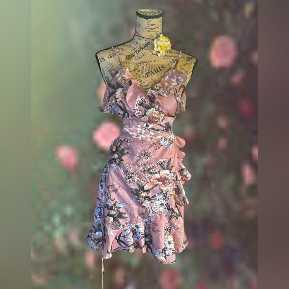 SHEIN Floral Ruffle Wrap Mini Dress